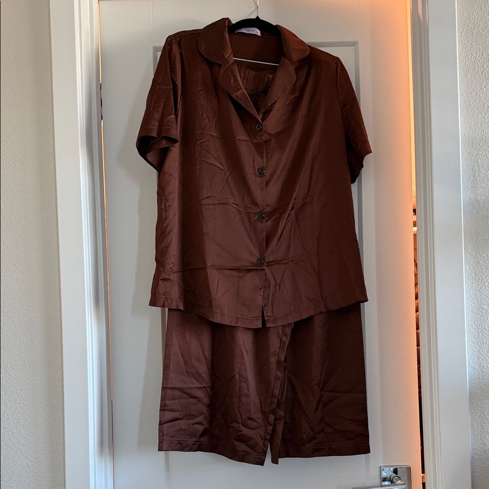 Brown Short Sleeve Pajama Set - Women